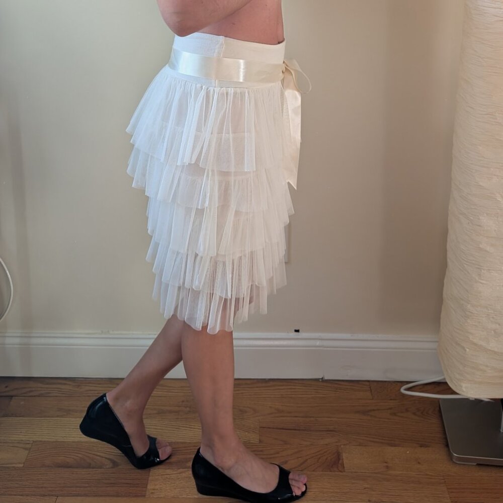 Rinascimento Ivory Layered Tulle Cocktail Skirt with Ribbon Bow Size M Italy - Picture 9 of 16
